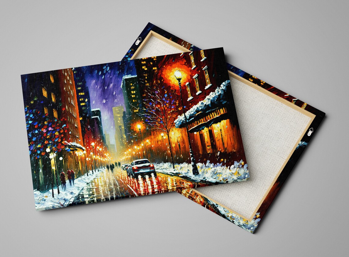 New York City Snowy Night Street Winter Lights Manhattan Poster - Image 3