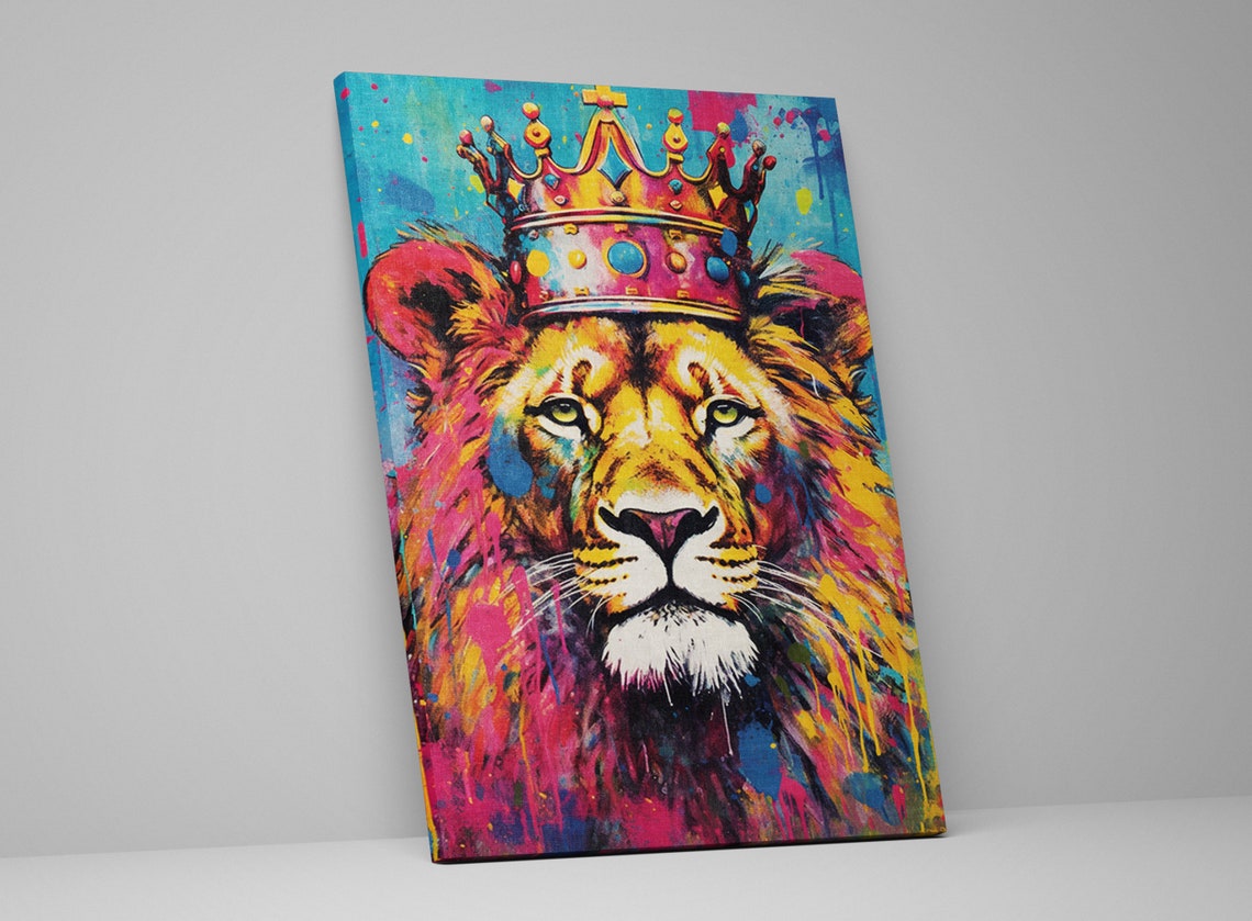Regal Lion Wearing Crown Pop Art Colorful King of Jungle Poster - Image 5