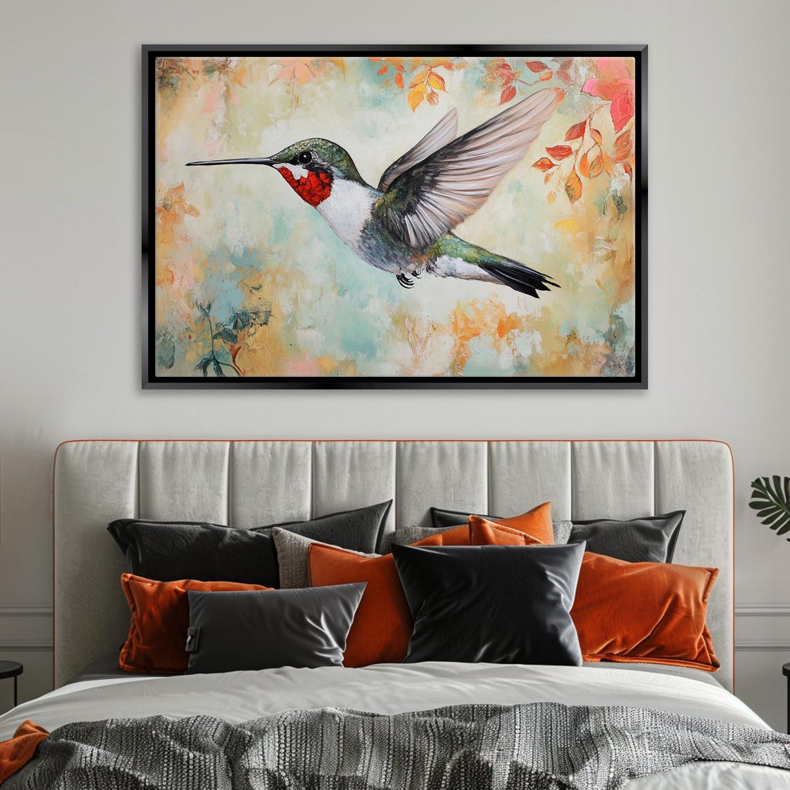 Hummingbird In Flight Watercolor Soft Floral Background Bird Wall Art - Image 4