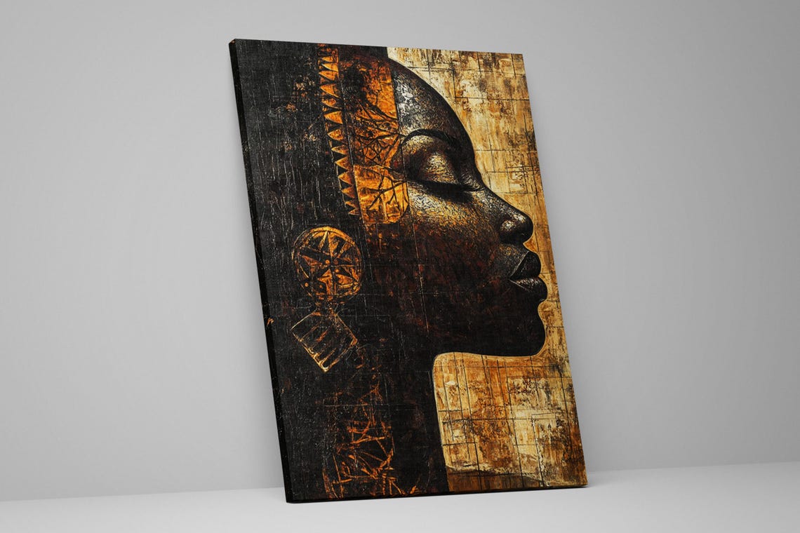 African Woman Profile Bronze Tones Abstract Textured Portrait Art - Image 2
