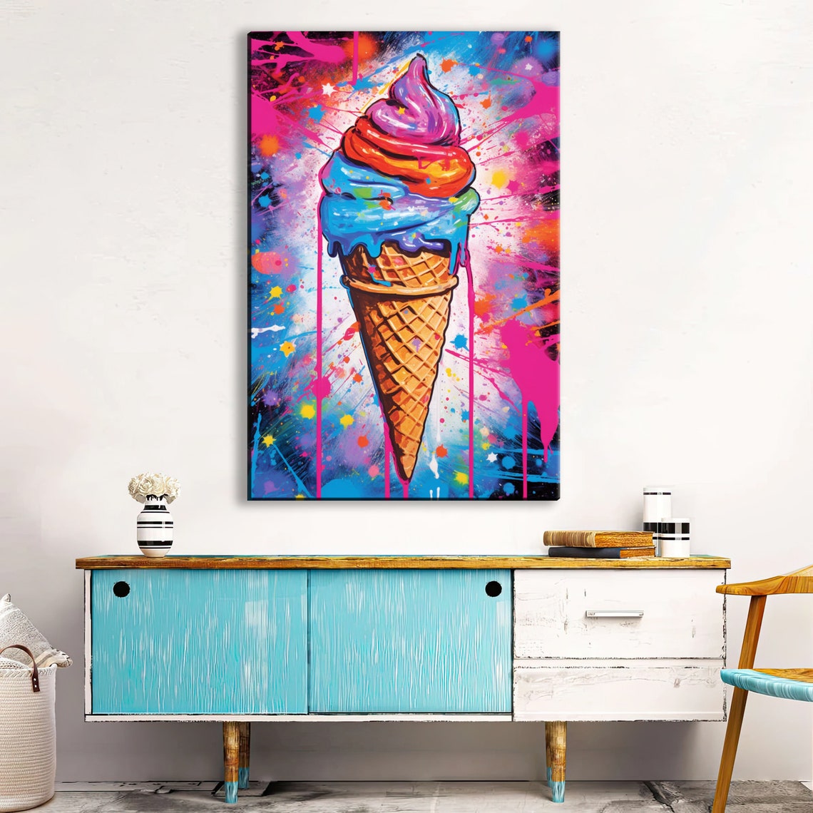 Neon Pop Art Ice Cream Cone Pink Blue Graffiti Sweet Treat Print - Image 2