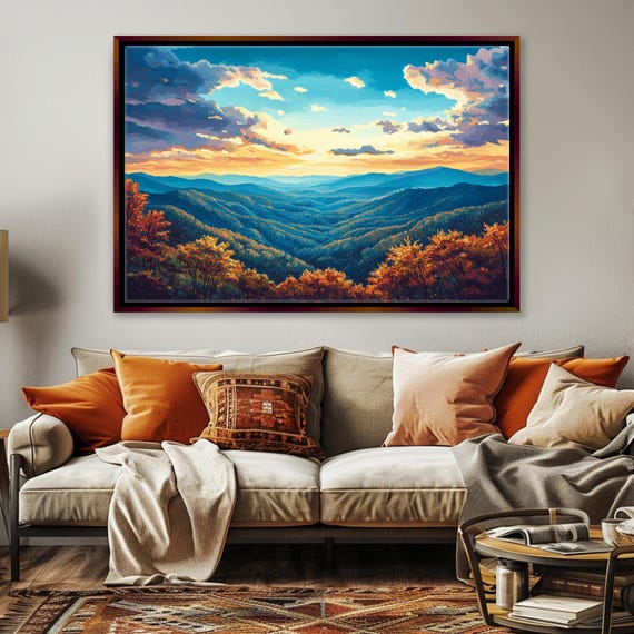 Scenic Blue Ridge Mountain Landscape Print Framed Or Unframed Gallery Wrapped Gicle Ready To Hang Extra Large Wall Art