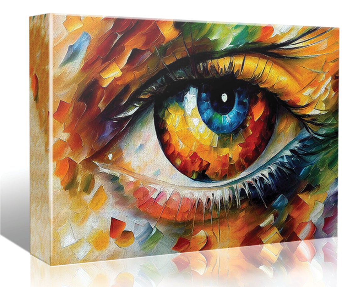 Vibrant Abstract Eye Close Up Bold Orange Blue Oil Painting Poster - Image 5