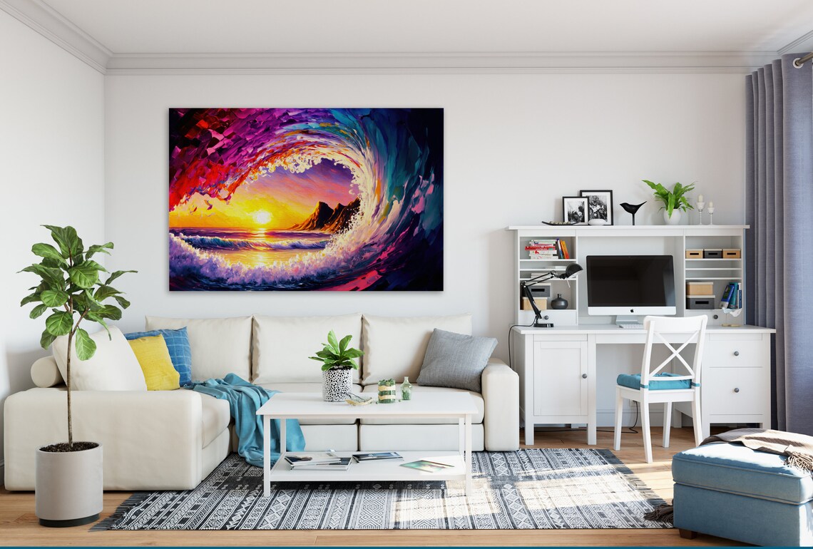 Hawaii Ocean Wave Pipeline Surfer Art Print, Sunset - Image 3