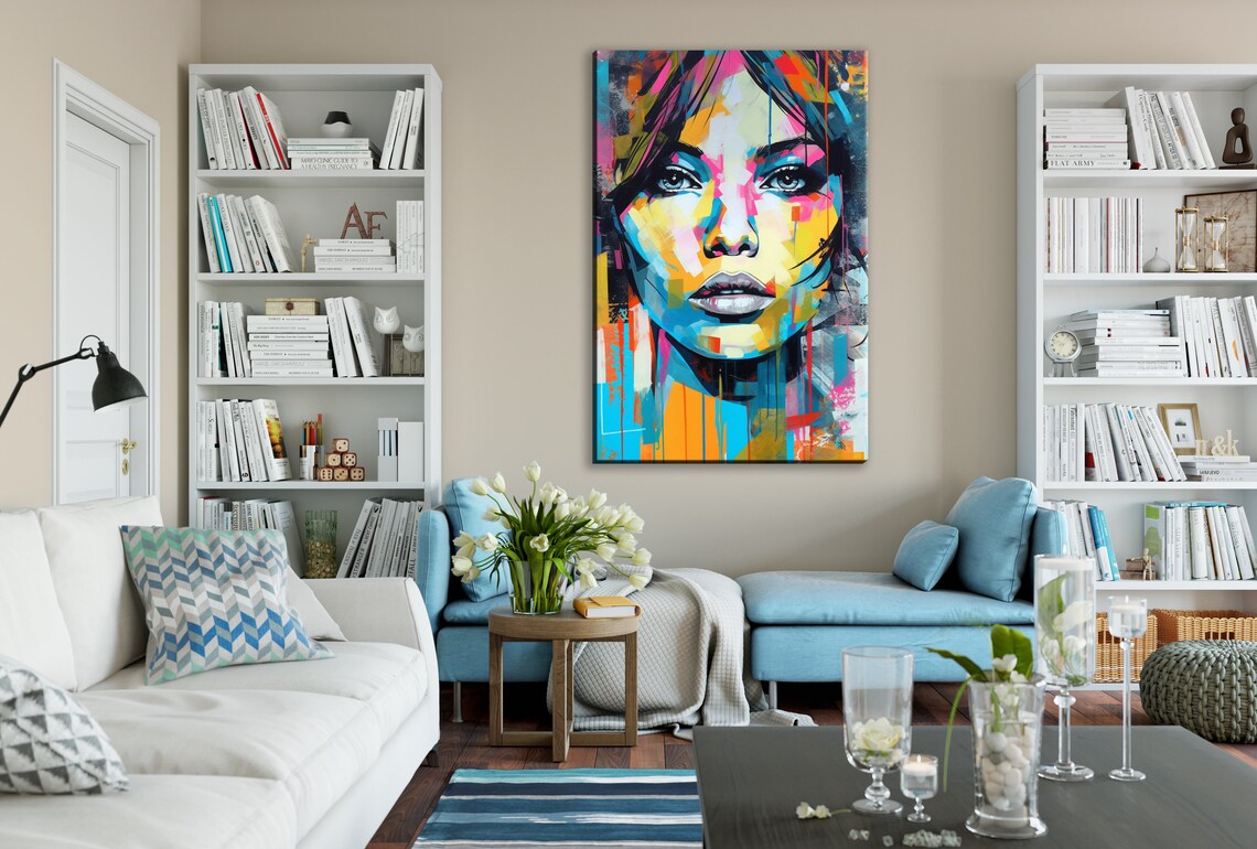 Colorful Woman Face Pop Art Portrait Paint Drip Fashion Poster - Image 2