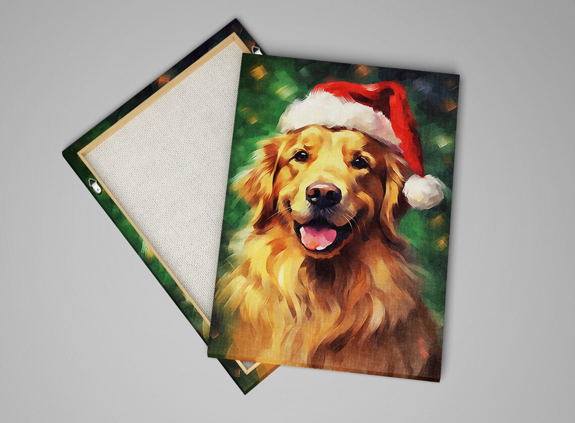 Golden Retriever in Santa Hat Christmas Art Print - Image 5