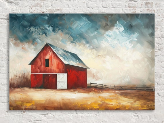 Rustic Farmhouse Barn Wall Art Red And Brown Gicle Print On Gallery Wrapped Artist Ready To Hang Available In Extra Large Sizes