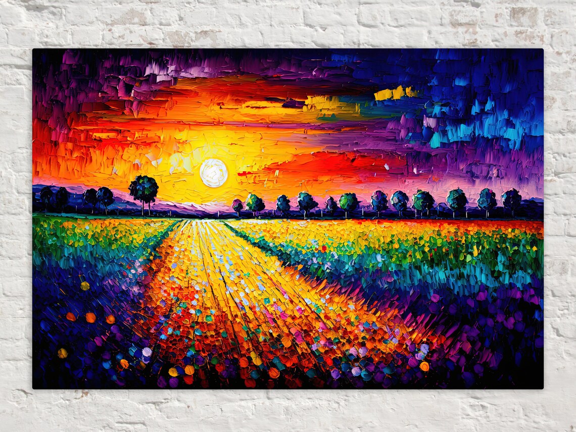 Flower Field Landscape, Tranquil Nature Print