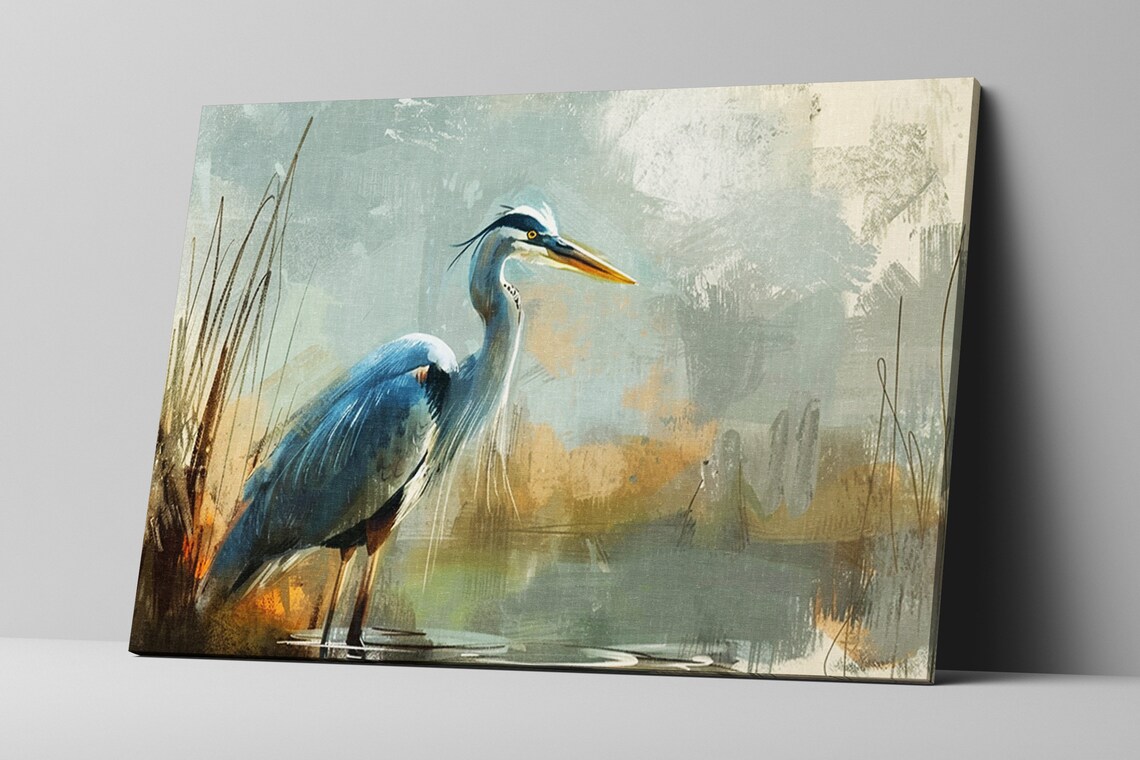 Blue Heron Pond Scene Art Print, Tranquility Blue - Image 5