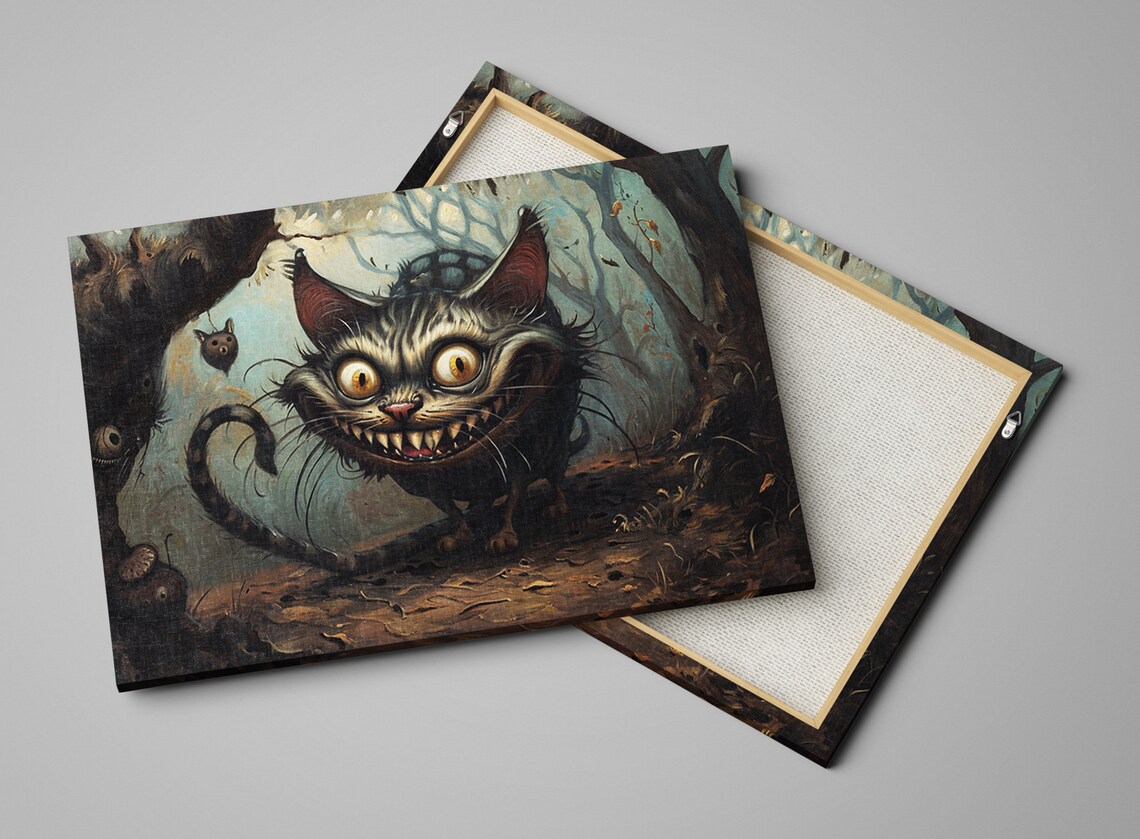 Dark Mischievous Cheshire Cat Creepy Forest Gothic Wonderland Art Poster - Image 5