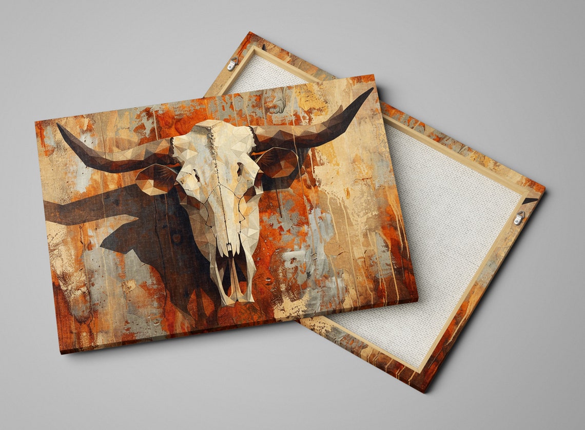 Texas Ranch Style Cow Skull Art Gicle Print On Gallery Wrapped Artist Available In Extra Large Sizes - Image 3