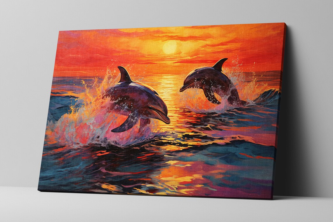 Ocean Harmony Twin Dolphins Swimming At Sunset Wall Decor Available In Extra Large Sizes - Image 5