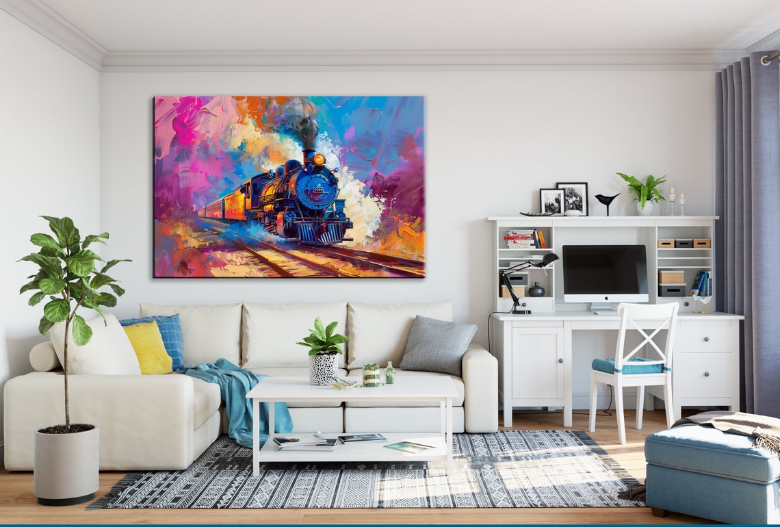 Pop Art Blue Steam Locomotive 2080 Head On Colorful Rail Poster - Image 2
