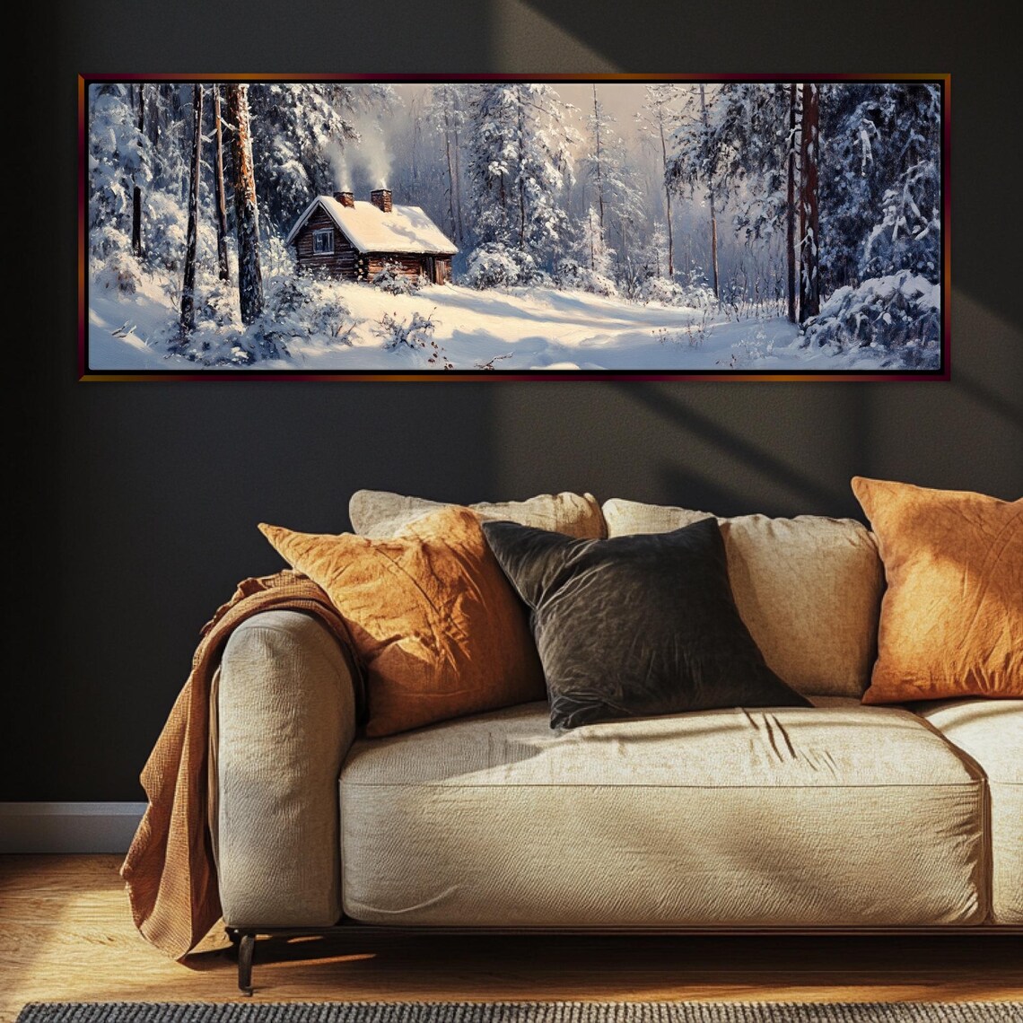 Cozy Cabin in Snowy Winter Woods Wall Art Print