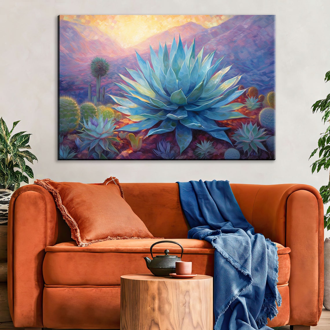 Blue Agave Sunset Desert Cactus Garden Purple Mountain Poster - Image 2