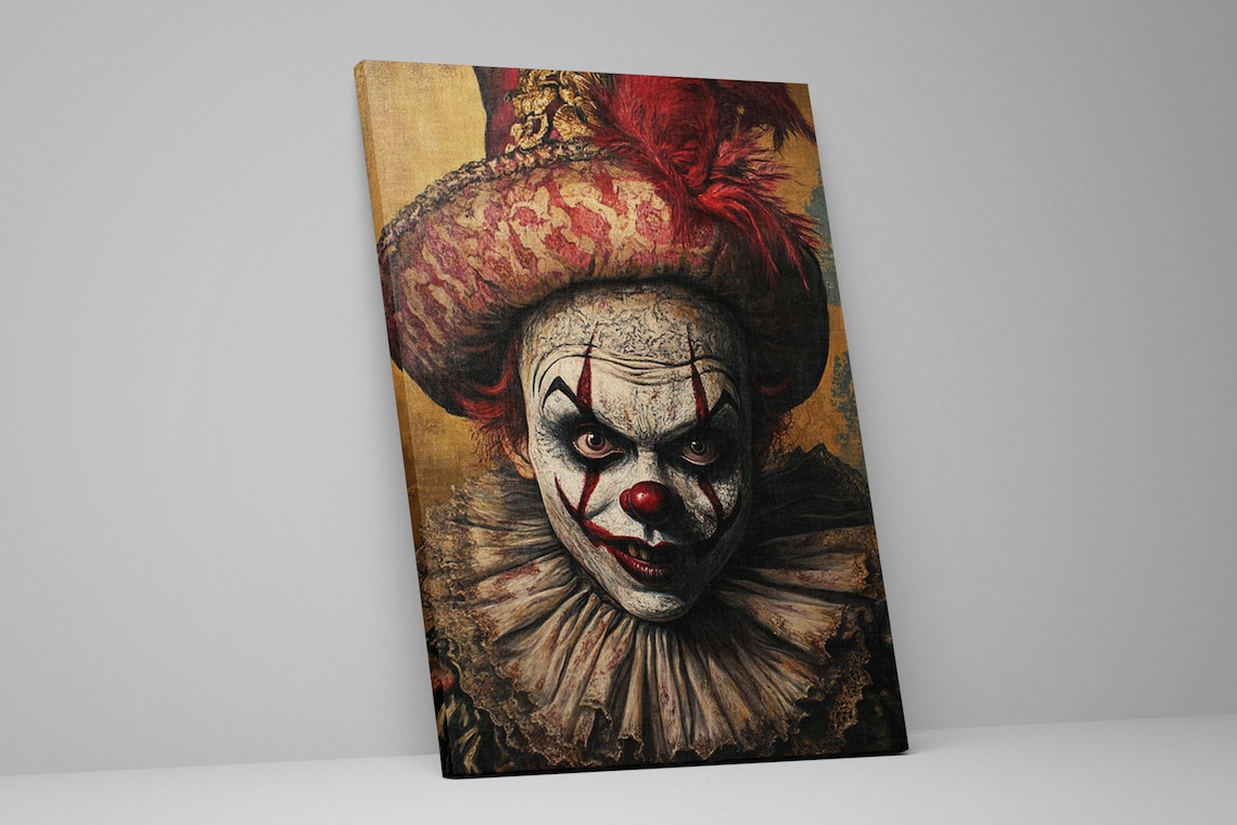 Creepy Evil Clown Portrait Vintage Horror Frightening Halloween Wall Art - Image 2