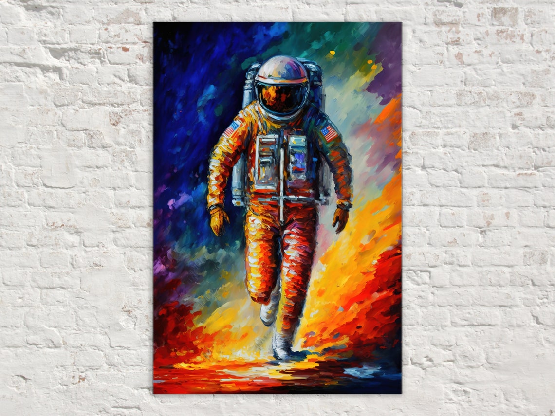 Astronaut Moon Walk Colorful Cosmic Nebula Bold Space Art Poster