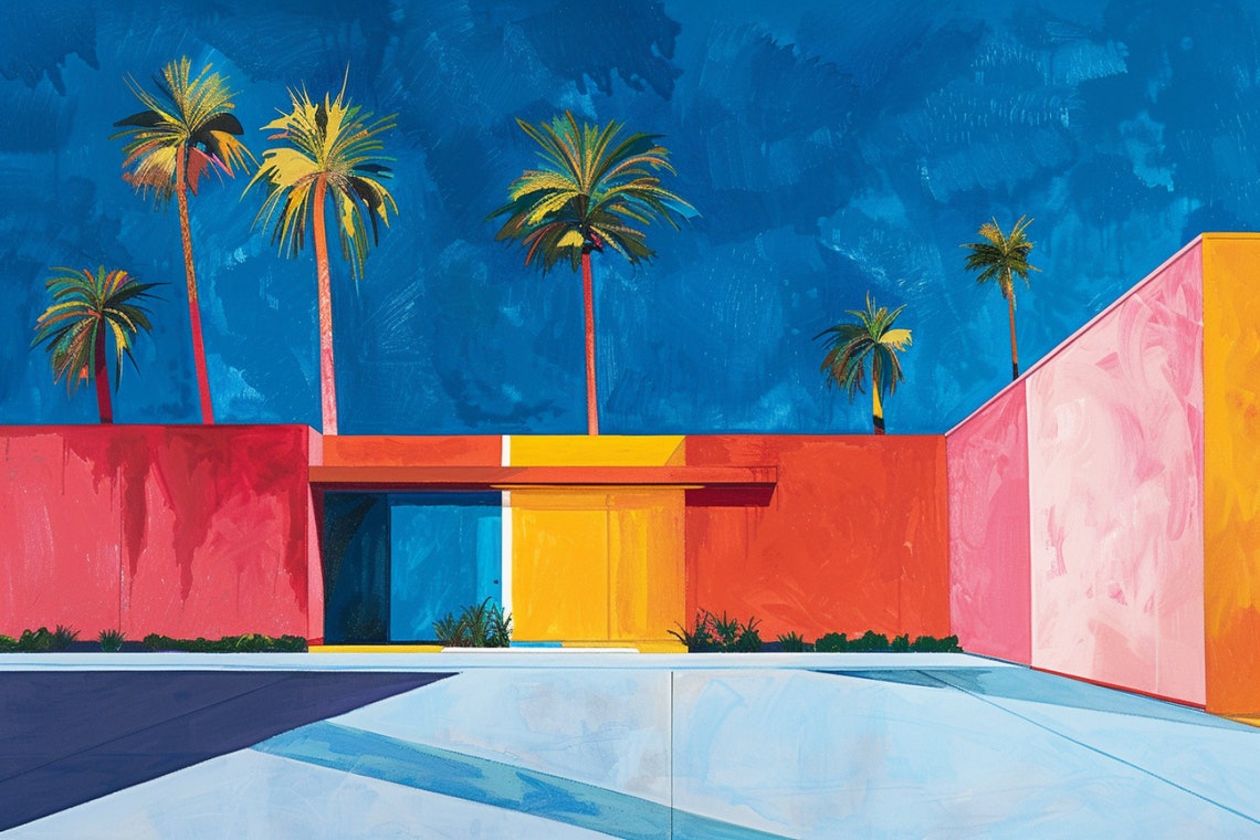Palm Springs Minimalist Color Block Villa Palms Bold Blue Sky Poster - Image 5
