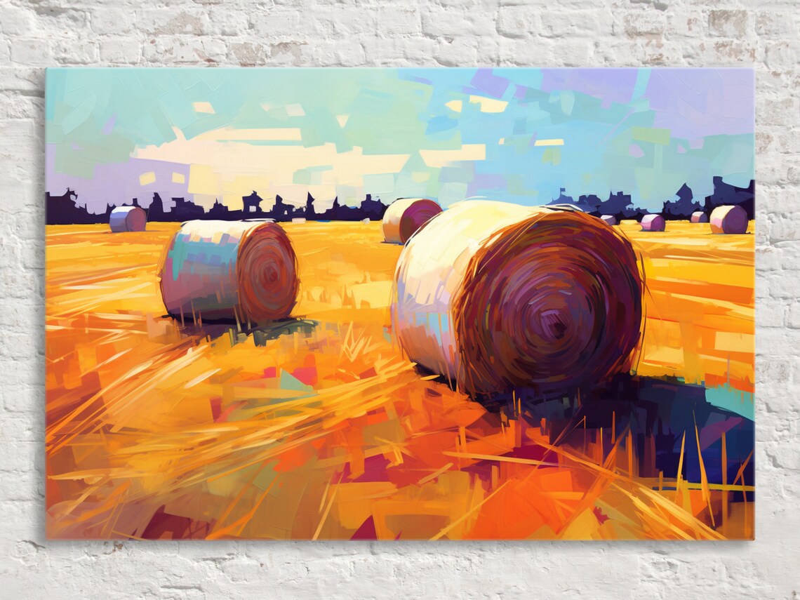 Harvest Glow Farm Field Landscape Art Print, Modern