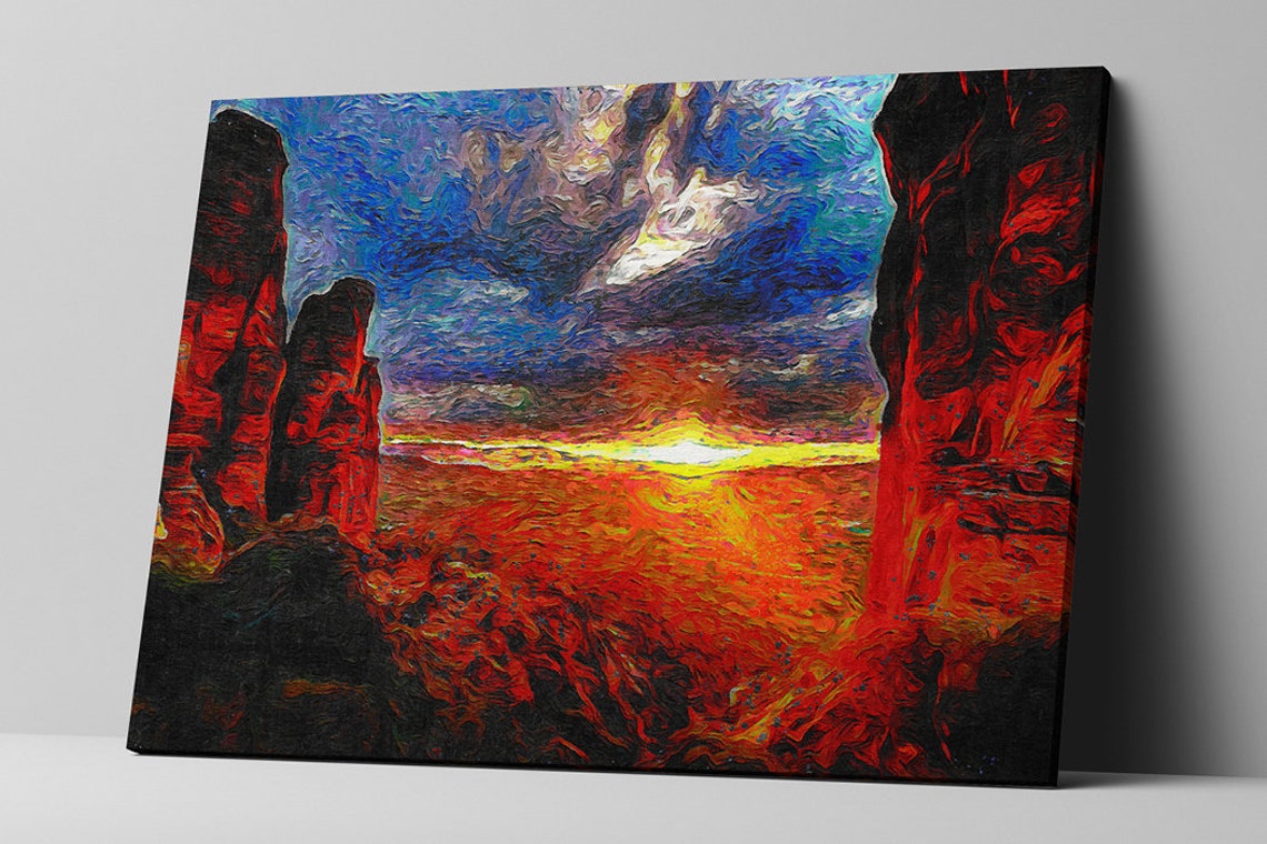 Fiery Desert Canyon Sunset Orange Cliffs Impressionist Art Poster - Image 3