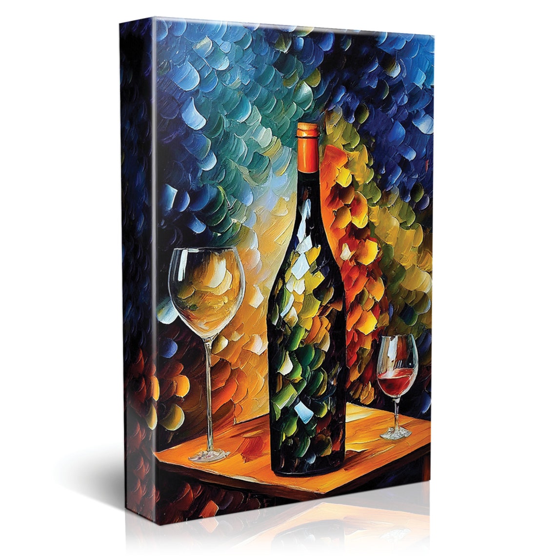 Wine Bottle Glasses Colorful Impasto Still Life Kitchen Art Poster - Image 5