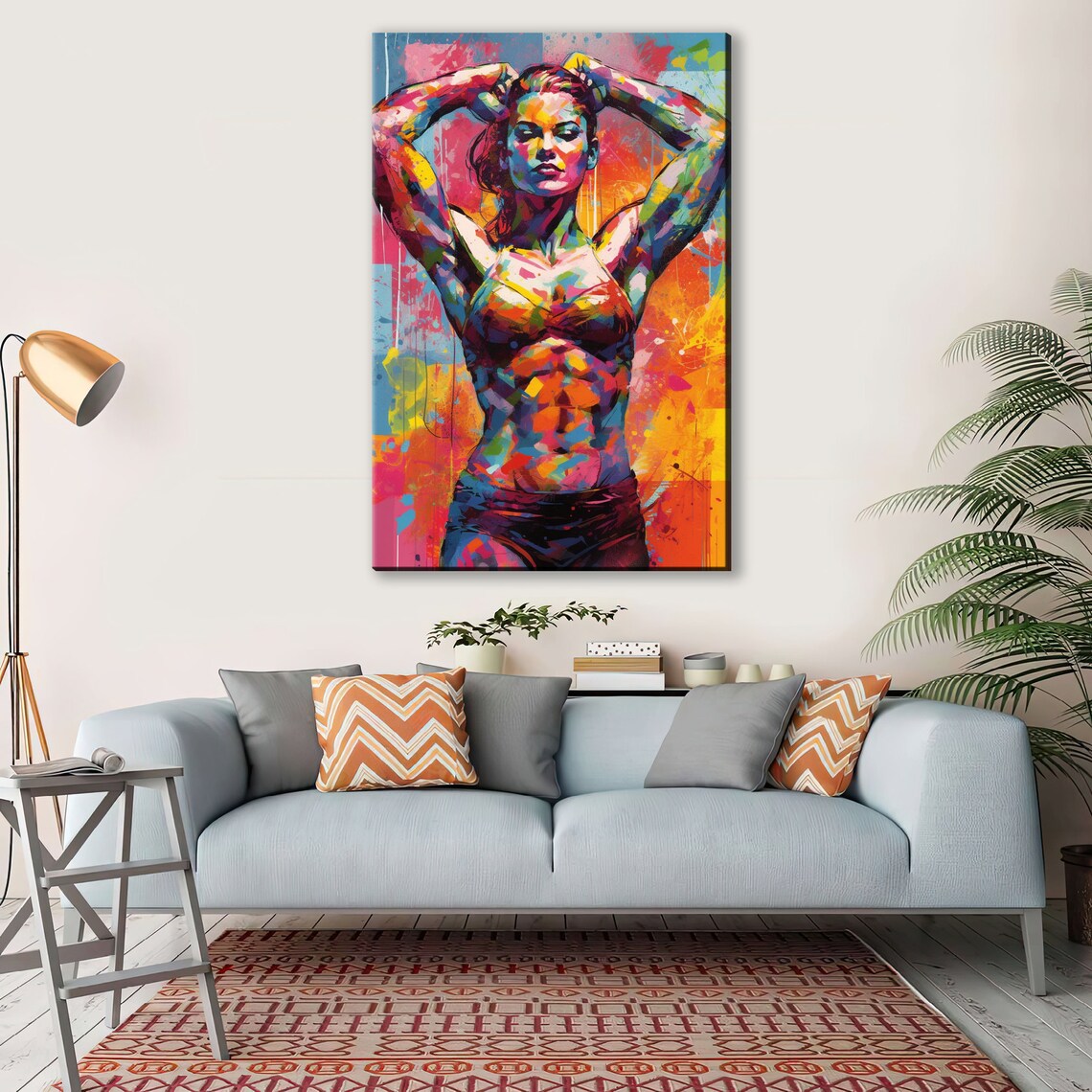 Colorful Fitness Woman Pop Art Athletic Figure Neon Graffiti Poster - Image 2