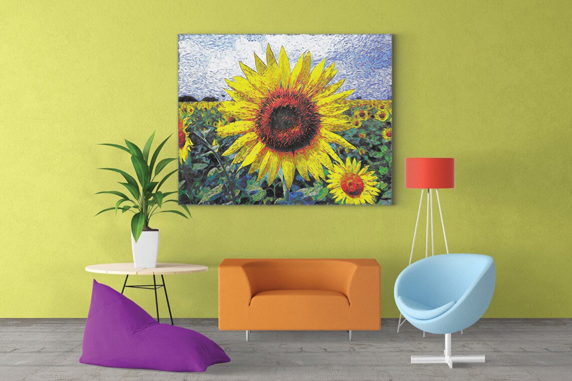 Sunflower Nature Flower Art Print, Sun Painting - Image 3