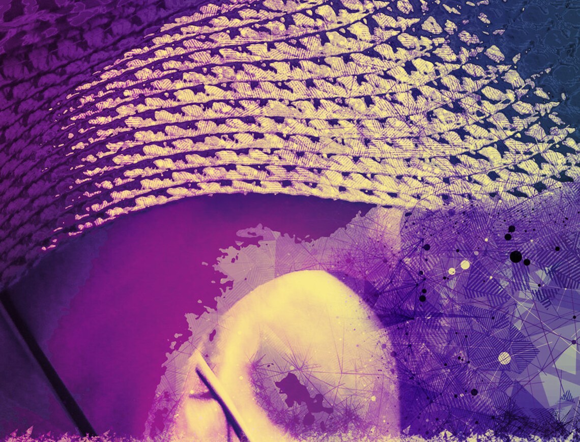 Woman In Straw Hat Purple Artistic Portrait Summer Fashion Art Print - Image 3