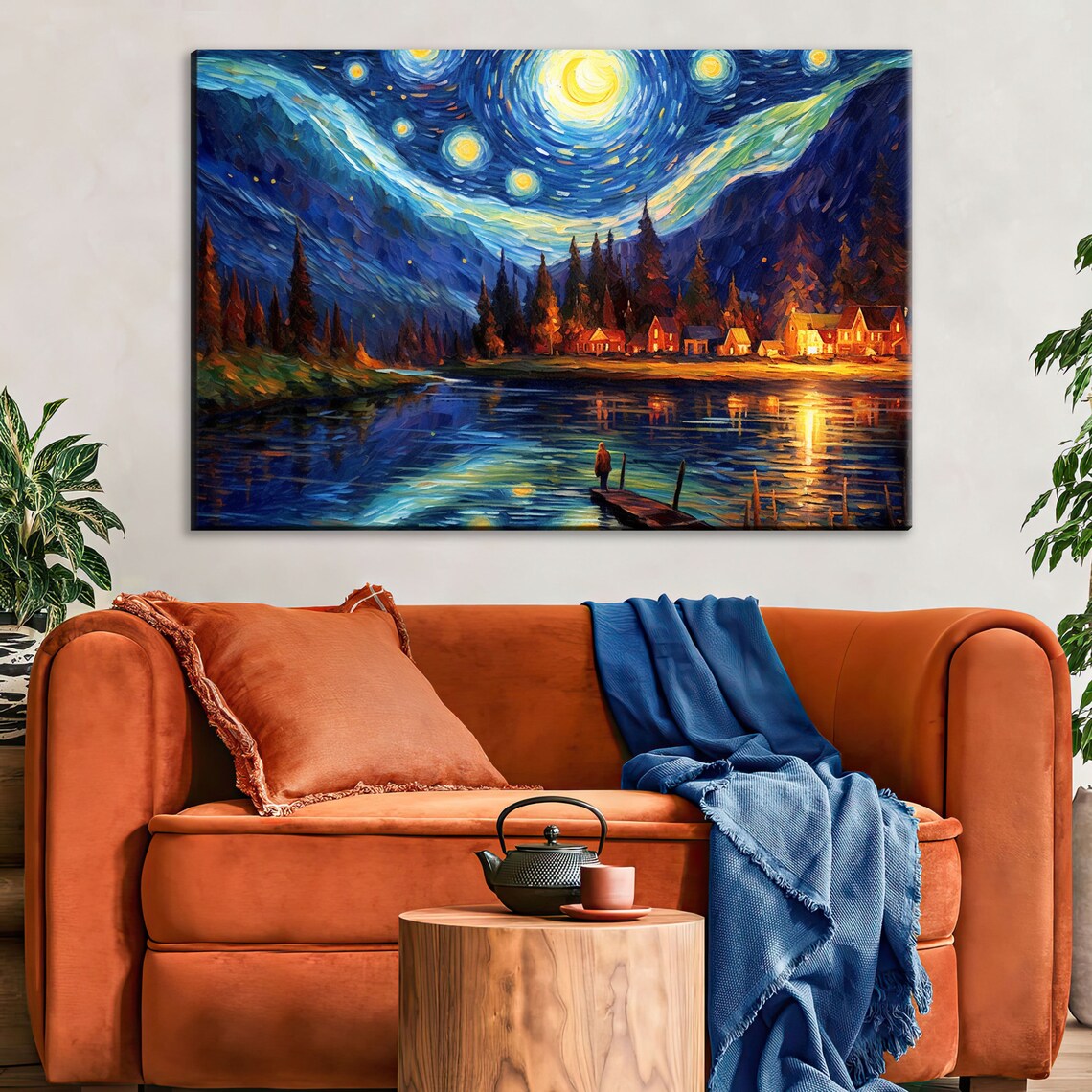 Starry Night Lake House at Night, Van Gogh-Inspired Art Print - Image 3