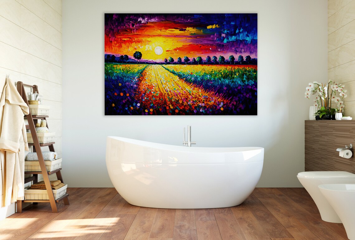 Flower Field Landscape, Tranquil Nature Print - Image 2