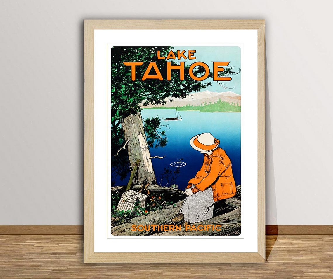 Lake Tahoe United States Vintage Travel Poster Travel Art Prints Travel Lake Tahoe Wall Decor Gift Idea