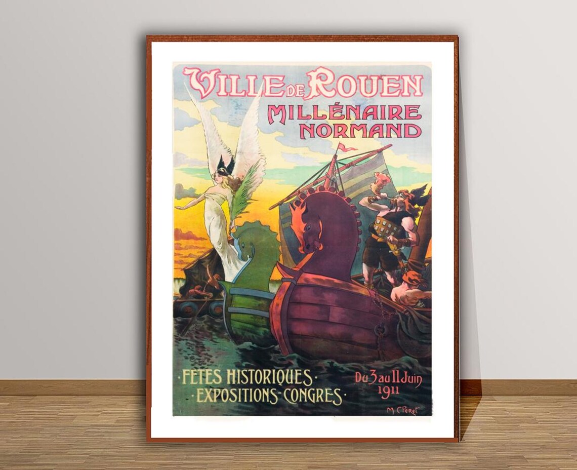 Ville De Rouen Millenaire Normand 1911 Viking Ship Festival Poster - Image 3