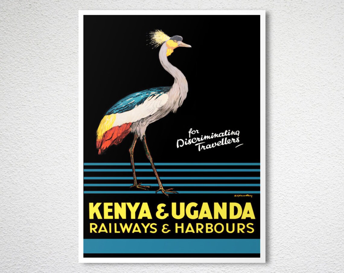 Kenya and Uganda Railways Harbours Grey Crowned Crane Travel Poster - Image 2