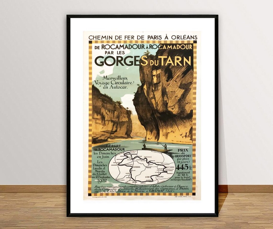 Gorges du Tarn France 1932 Circular Railway Trip Vintage Travel Poster - Image 2