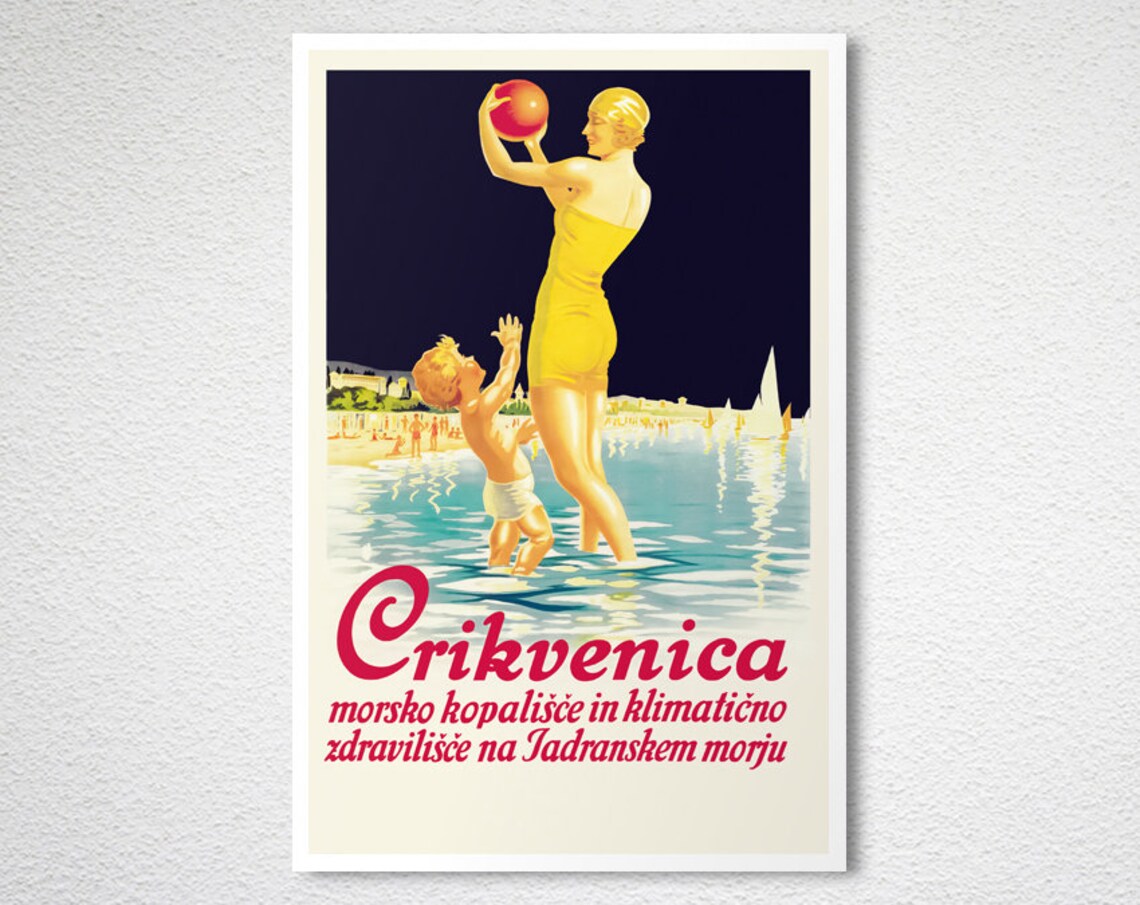 Crikvenica Croatia Adriatic Sea Bathing Beach Vintage Travel Poster - Image 2