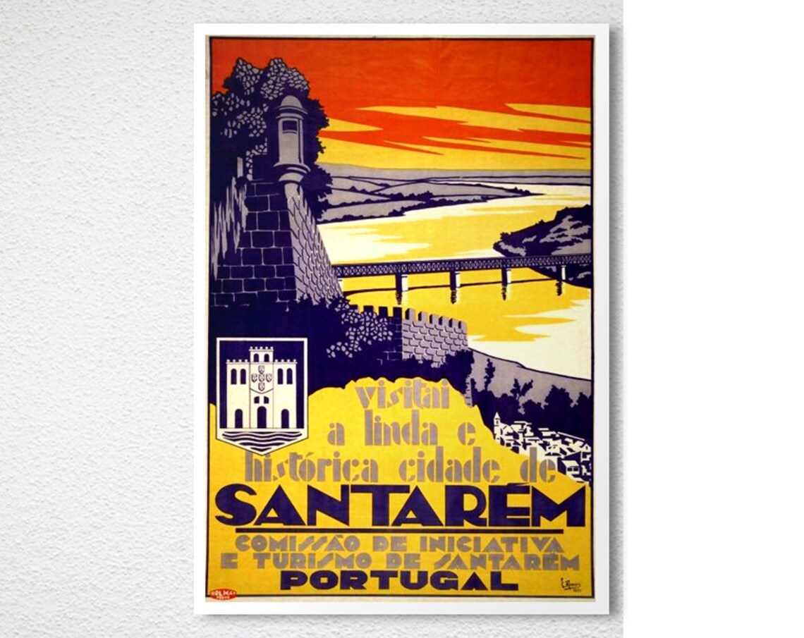 Historic Santarem Portugal Vintage Tagus River Bridge Travel Poster - Image 2