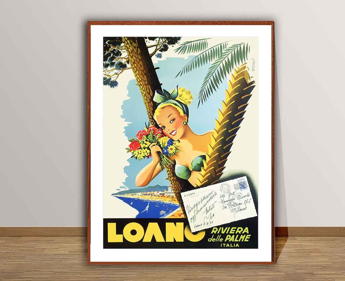 Loano Riviera Delle Palme Italia Flowers Beach Vintage Travel Poster - Image 2