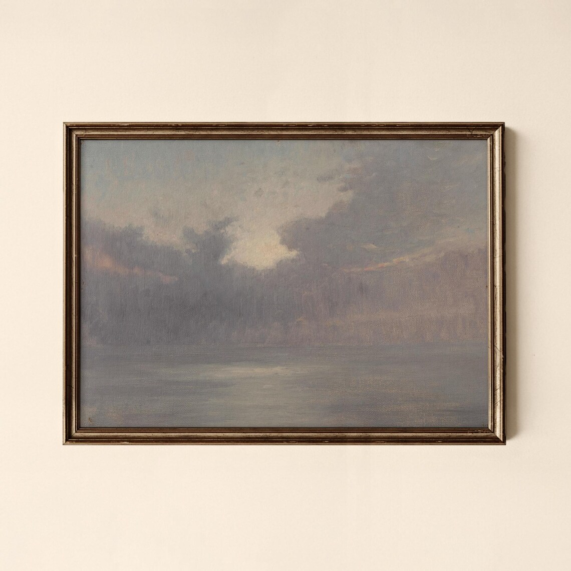 Moody Coastal Sky Stormy Ocean Vintage Painting Art Print Grey