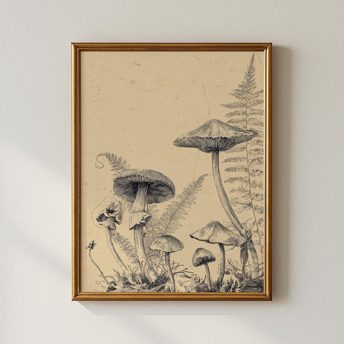 Vintage Mushroom Art Print, Nature Office Decor