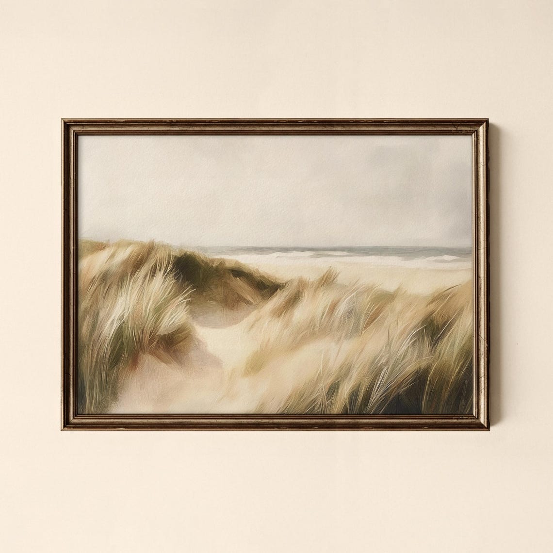 Windy Beach Dune Grass Neutral Coastal Landscape Painting Poster