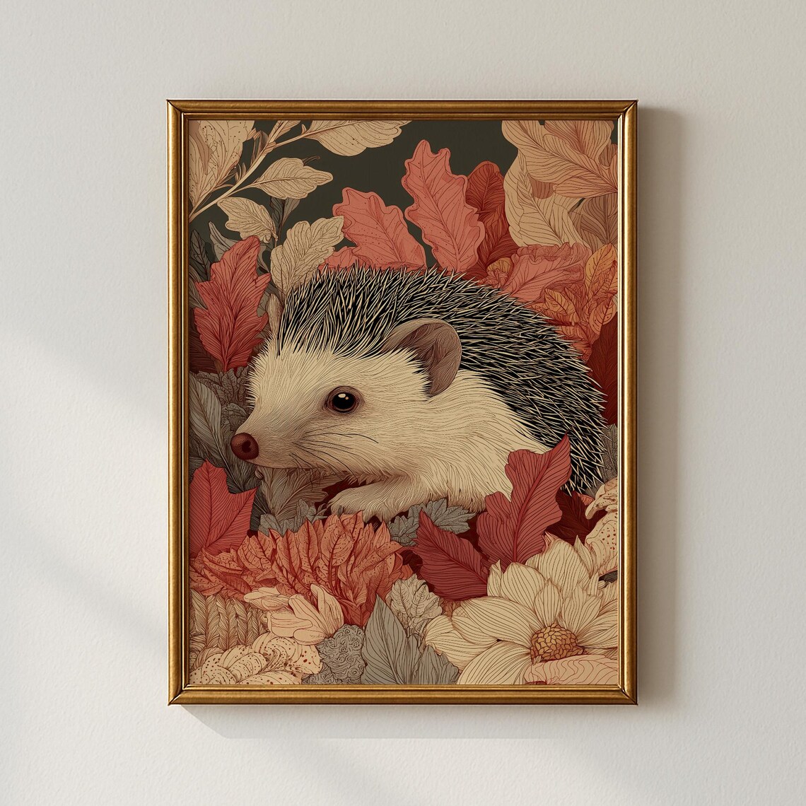 Vintage Autumn Hedgehog Print Flower Wall Art Bedroom Collected Prints Cpp668