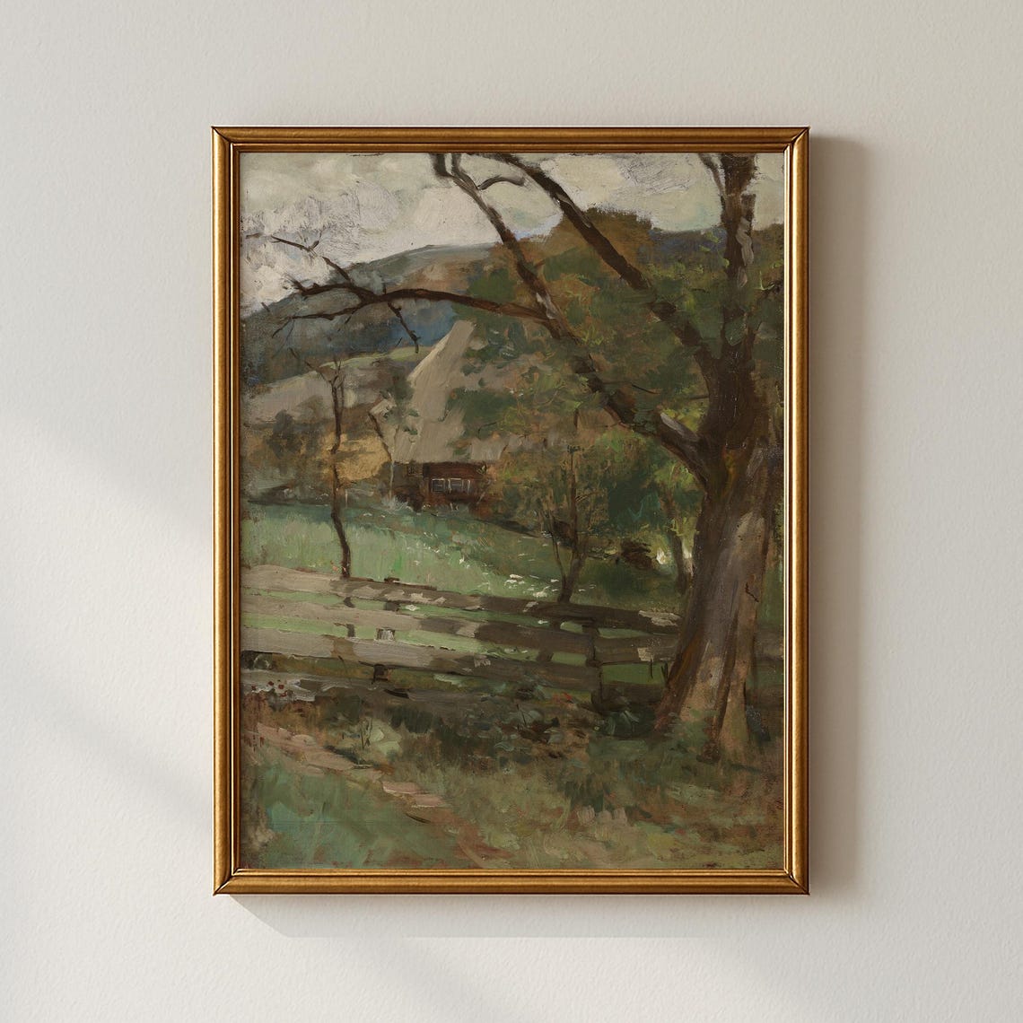 Vintage Rustic Barn Behind Leafy Trees Countryside Oil Art Poster