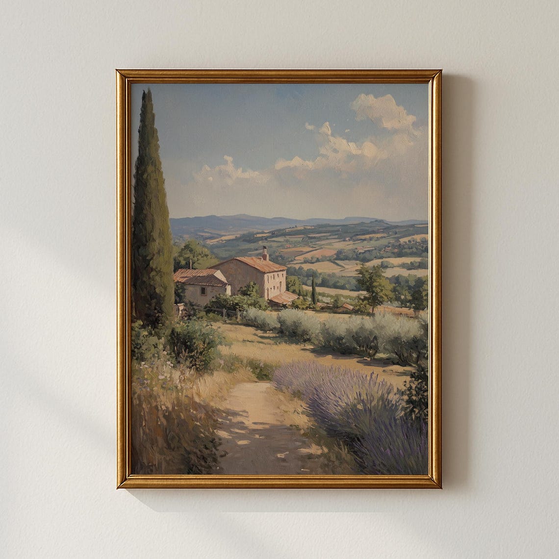 Vintage Tuscan Villa Cypress Lavender Countryside Art Poster