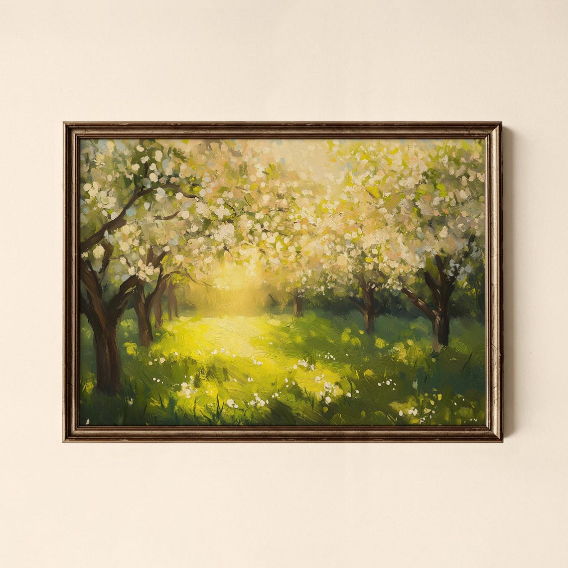 Sunlit Spring Orchard Blossom Trees Vintage Landscape Poster