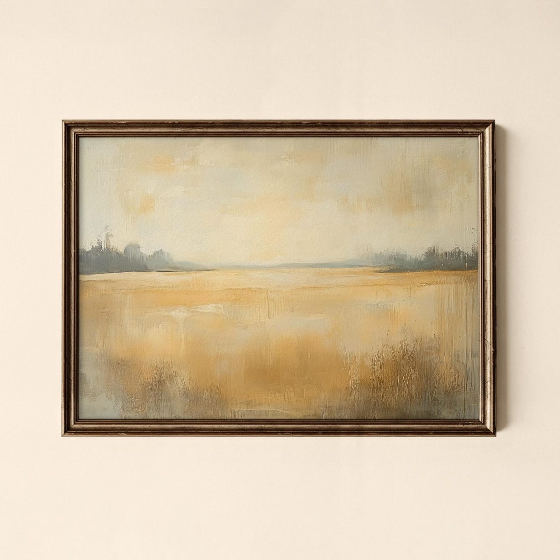Golden Wheat Field Mist Minimalist Vintage Landscape Wall Art