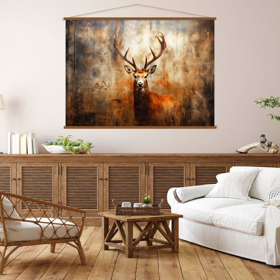 Deer Print On Wall Art Hanger Jungle Animal Art Extra Large Wall Art Living Room Decor Deer Art Animal Portrait Print