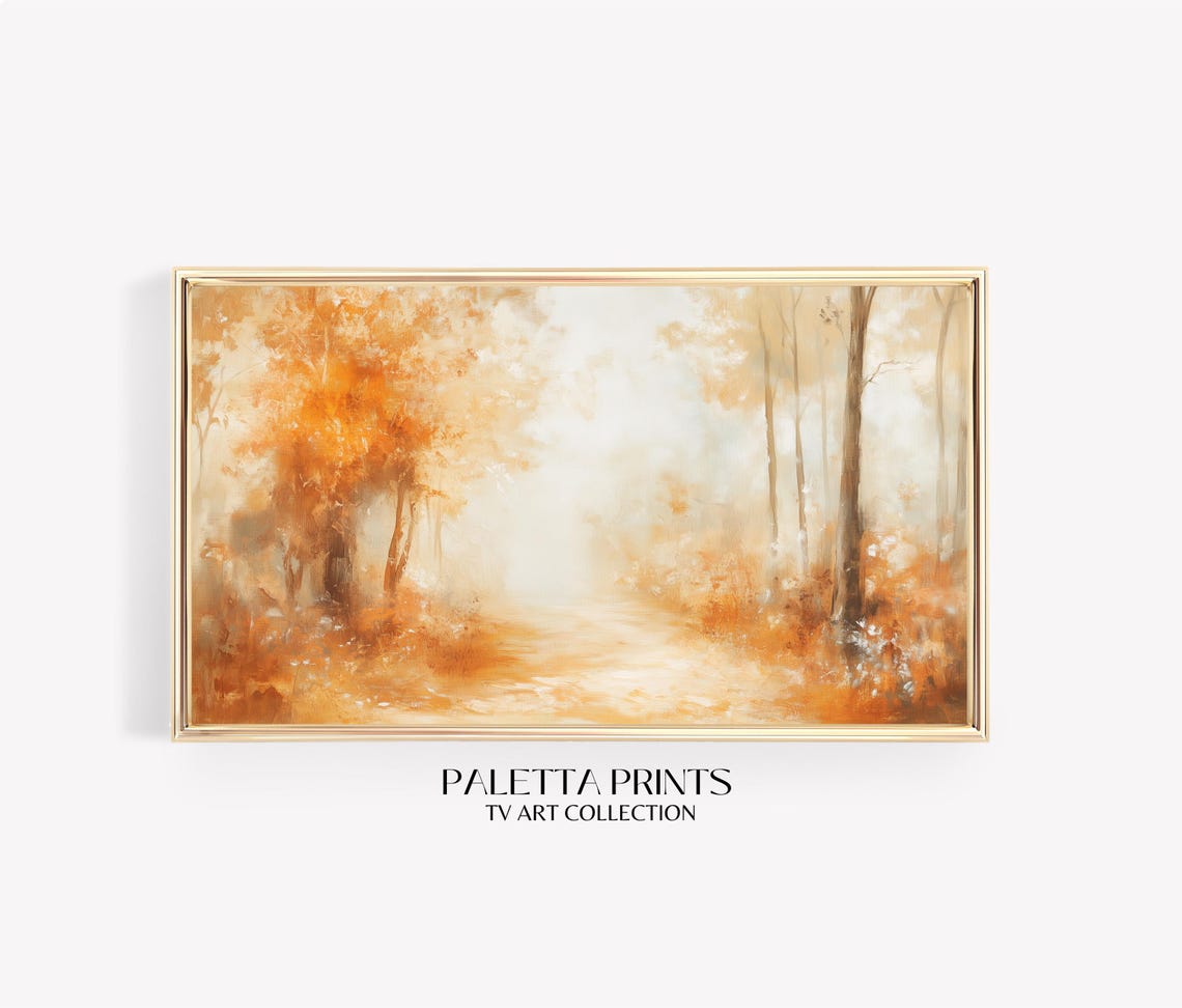 Impressionist Golden Autumn Forest Path Misty Morning Light Poster