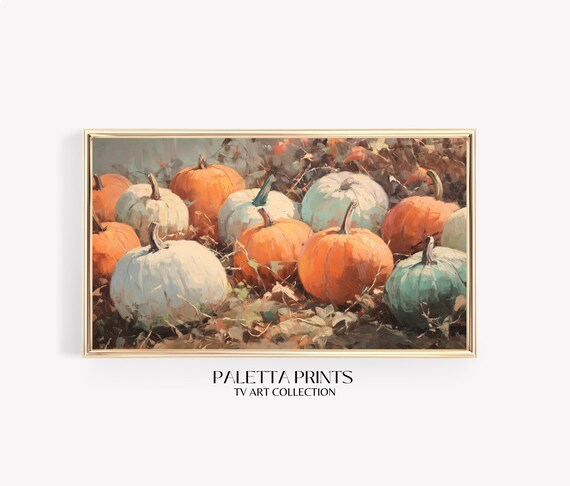 Abundant Colorful Pumpkin Harvest Orange White Teal Fall Art Poster