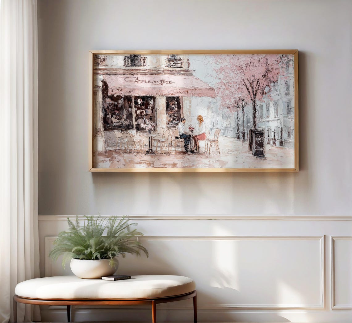 Paris Cafe Couple Cherry Blossom Spring Romance Travel Poster - Image 2