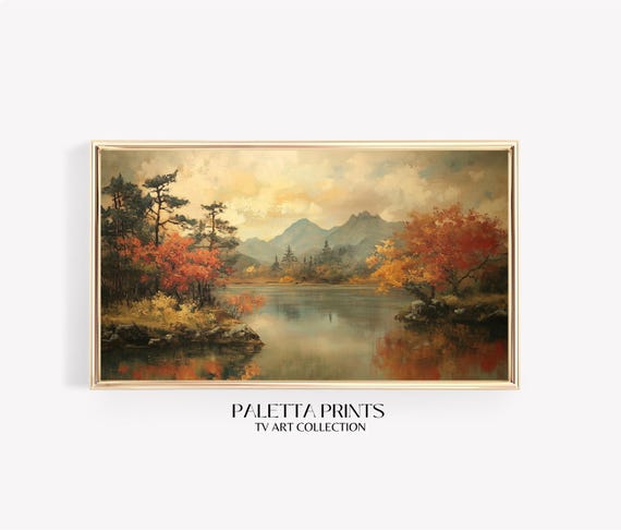 Frame Tv Lake Art Art For Frame Tvs Nature Mountain Tv Art Rustic Vintage Tv Art Fall Art Paletta Prints